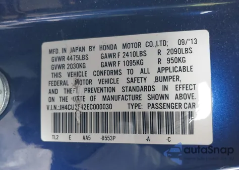 2014 Acura Tsx 2.4 z USA, uszkodzony, nr VIN JH4CU2F42EC000030